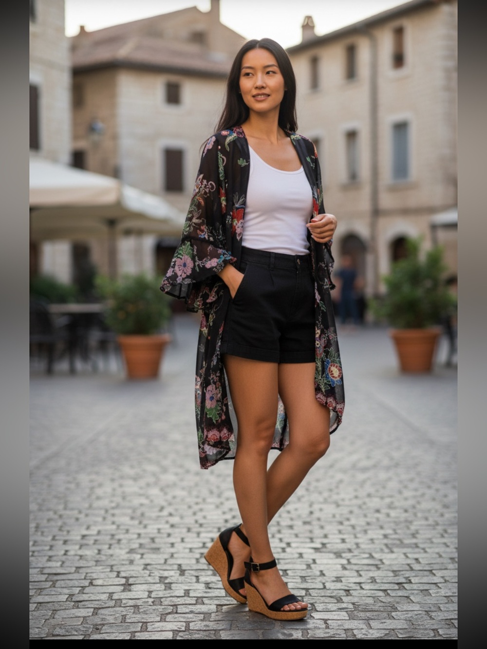 Live 4 Truth Black Floral Kimono Cardigan Ruffled Sleeves retails $60